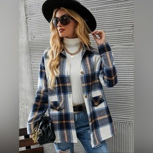 SHEIN Plaid Drop Shoulder Overcoat
